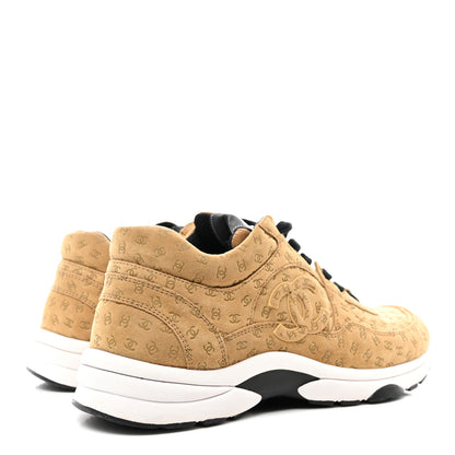 Chanel Nylon Suede Calfskin Printed CC Sneakers 42 Beige 4 of 9