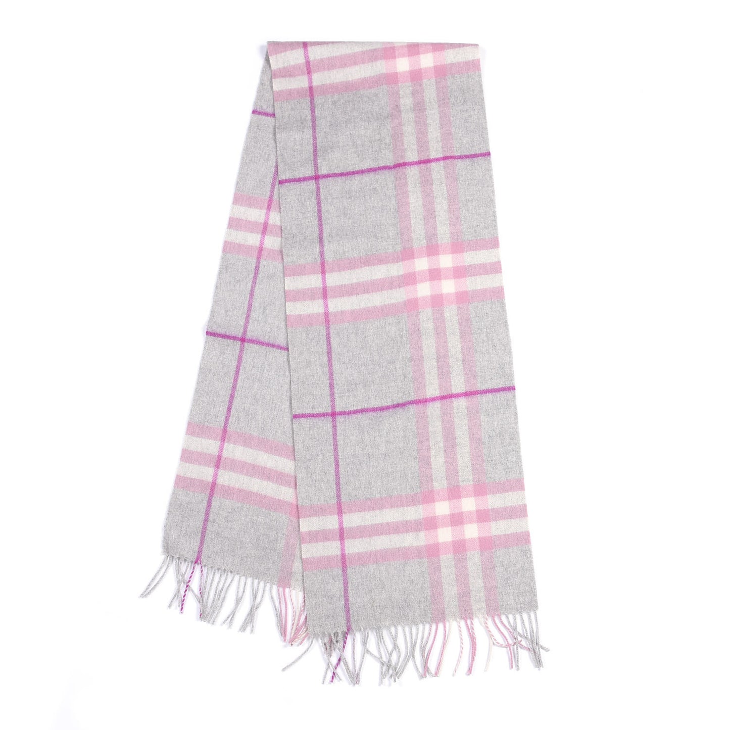 Cashmere Giant Check Fringe Scarf Grey