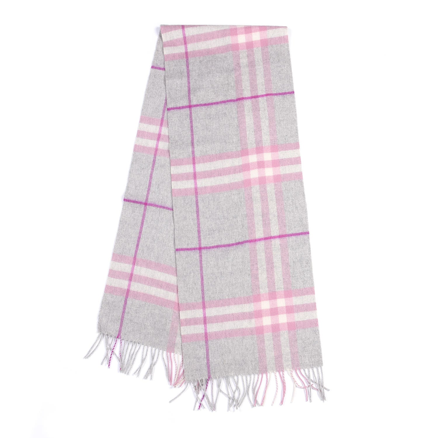 Burberry Cashmere Giant Check Fringe Scarf Grey 1 of 3
