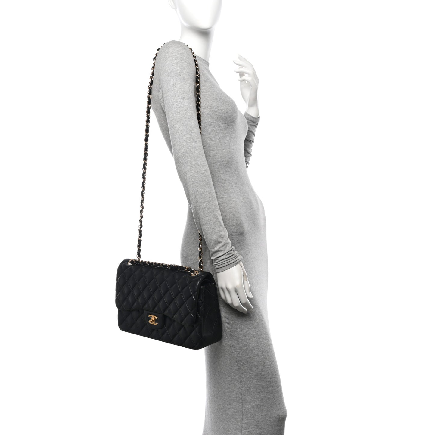 Lambskin Quilted Jumbo Double Flap Black