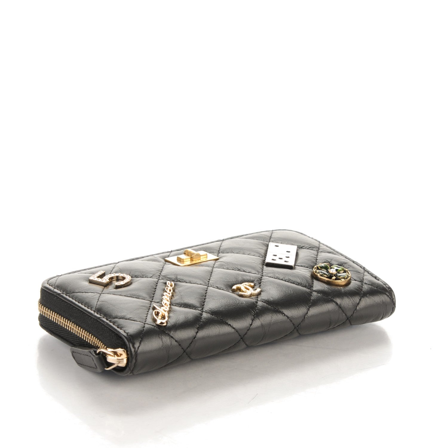 Chanel Aged Calfskin Quilted Small Lucky Charms Casino 2.55 Reissue Zip Around Wallet Black 4 of 8