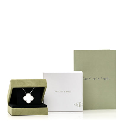 Van Cleef & Arpels 18K White Gold Mother of Pearl Magic Alhambra Pendant Necklace 5 of 5
