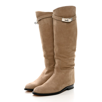 Hermes Velvet Goatskin Kelly Jumping Boots 38.5 Beige Sable 3 of 10