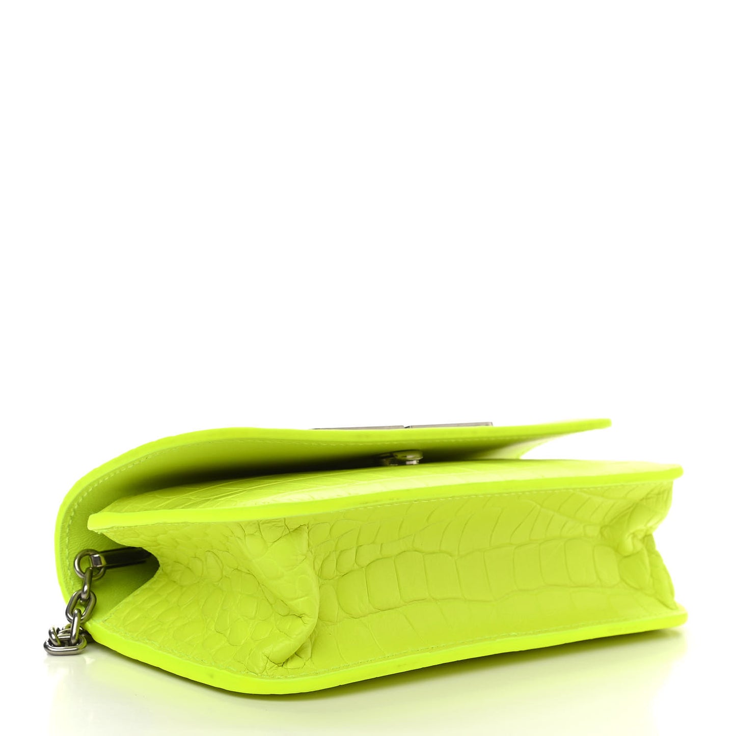 Extra Supple Calfskin Crocodile Embossed Gossip Wallet On Chain Fluo Yellow