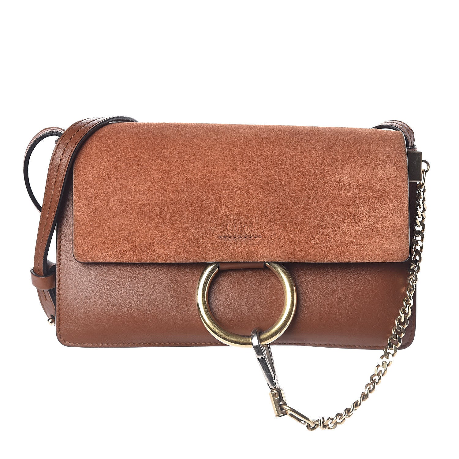 Chloe Suede Calfskin Small Faye Shoulder Bag Tobacco 1 of 9
