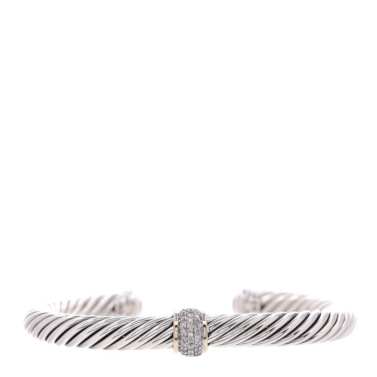 Sterling Silver 18K Yellow Gold Diamond 7mm Cable Classics Station Bracelet