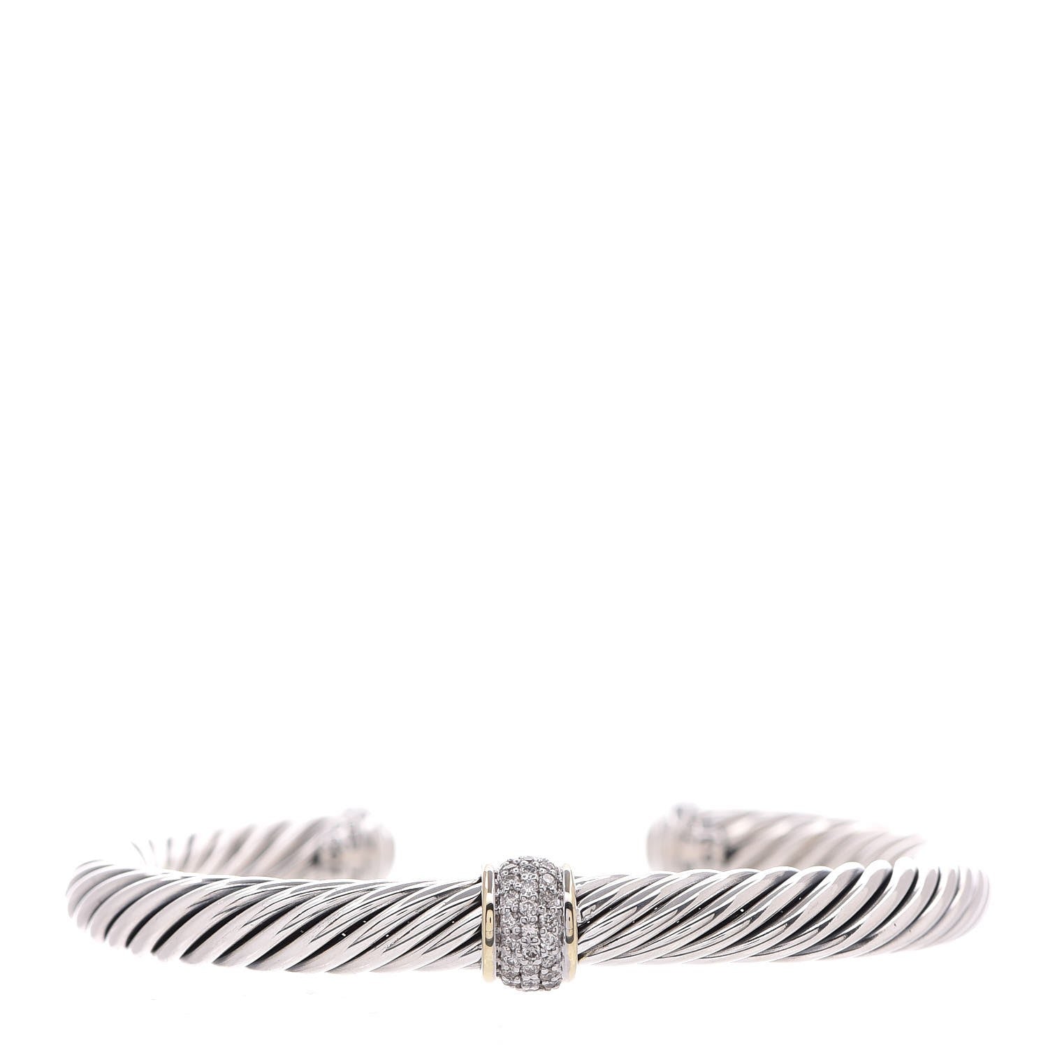 David Yurman Sterling Silver 18K Yellow Gold Diamond 7mm Cable Classics Station Bracelet 1 of 6