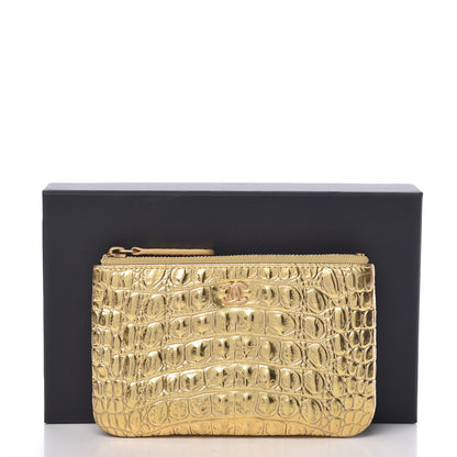 Chanel Metallic Calfskin Crocodile Embossed Cocodile Small Cosmetic Case Gold 8 of 8