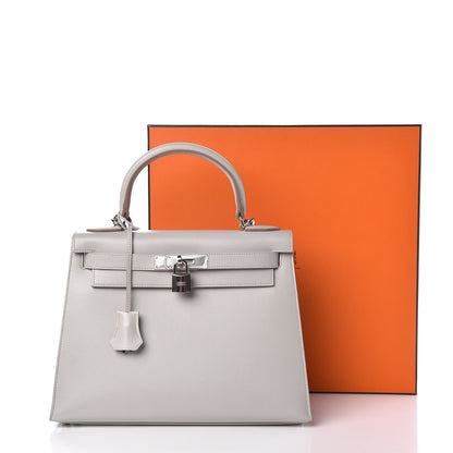 Hermes Tadelakt Kelly Sellier Guilloche 28 Gris Perle 36 of 36