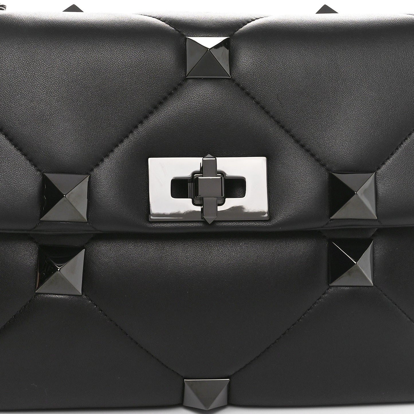 Nappa Monochrome Large Roman Stud Shoulder Bag Black