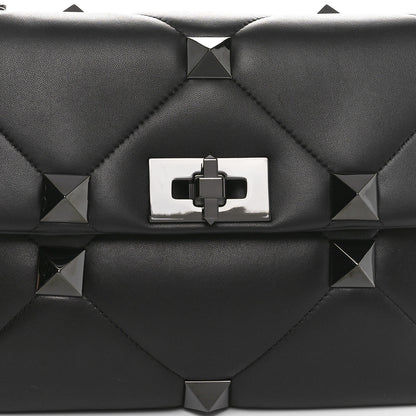 Valentino Garavani Nappa Monochrome Large Roman Stud Shoulder Bag Black 7 of 9