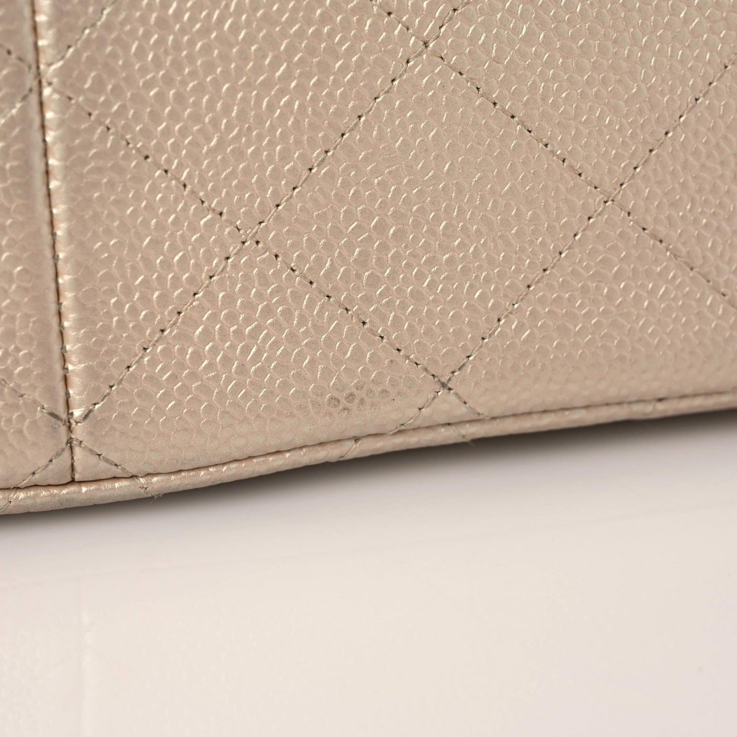 Iridescent Caviar Quilted Jumbo Double Flap Beige