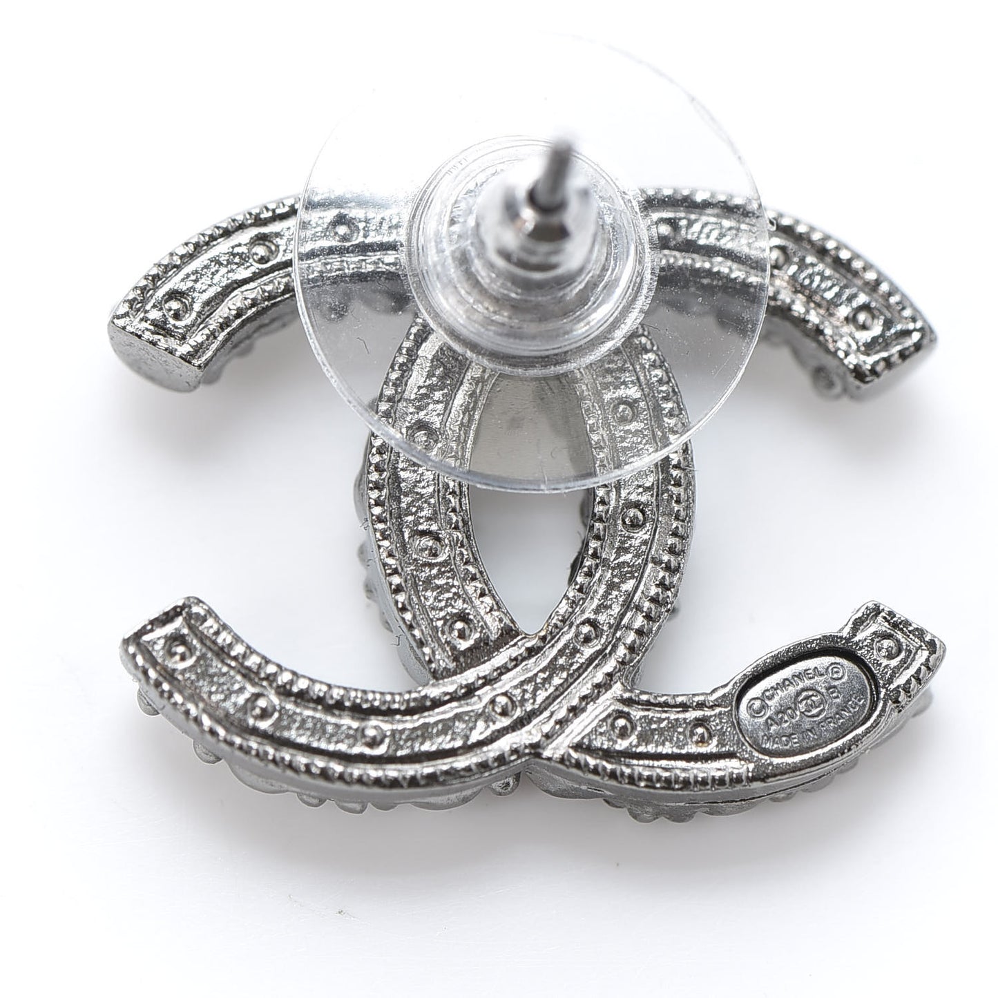 Crystal Pearl CC Earrings Silver