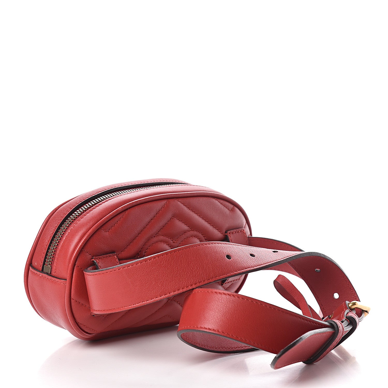 Gucci Calfskin Matelasse GG Marmont Belt Bag 85 34 Hibiscus Red 3 of 14