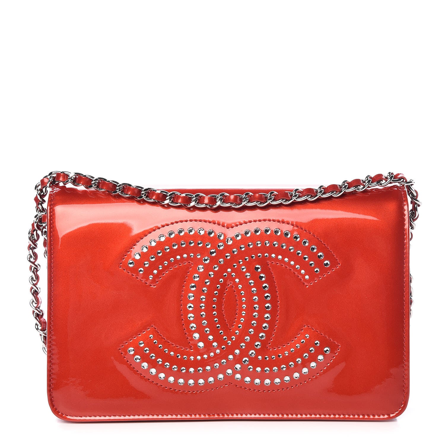 Chanel Patent Strass Wallet On Chain WOC Red 1 of 10