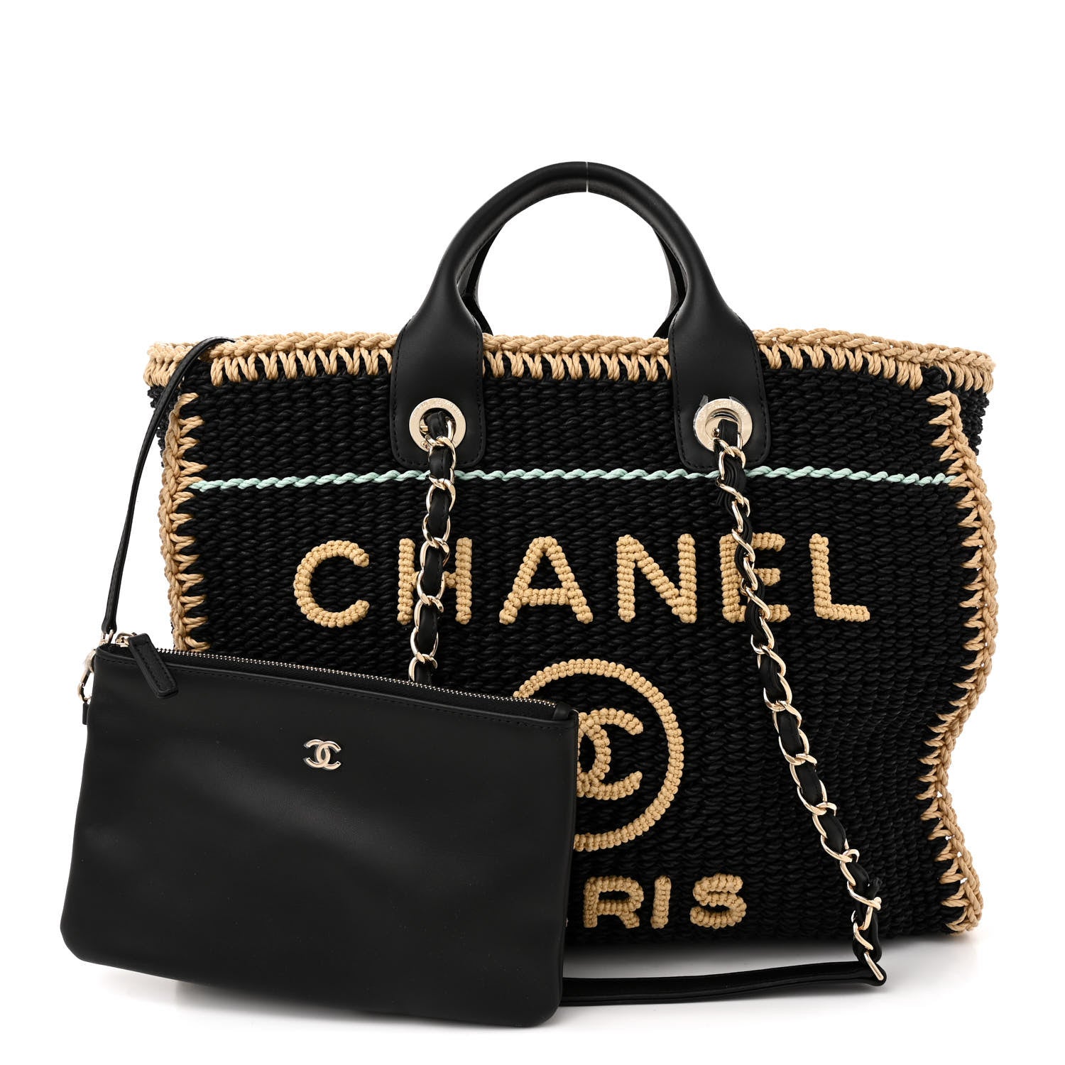 Chanel Cotton Crochet Large Deauville Tote Black Beige 3 of 10