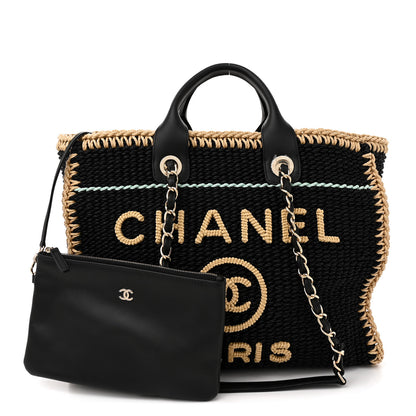 Chanel Cotton Crochet Large Deauville Tote Black Beige 3 of 10