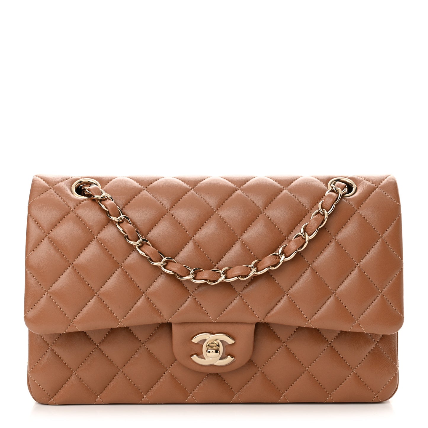Lambskin Quilted Medium Double Flap Brown