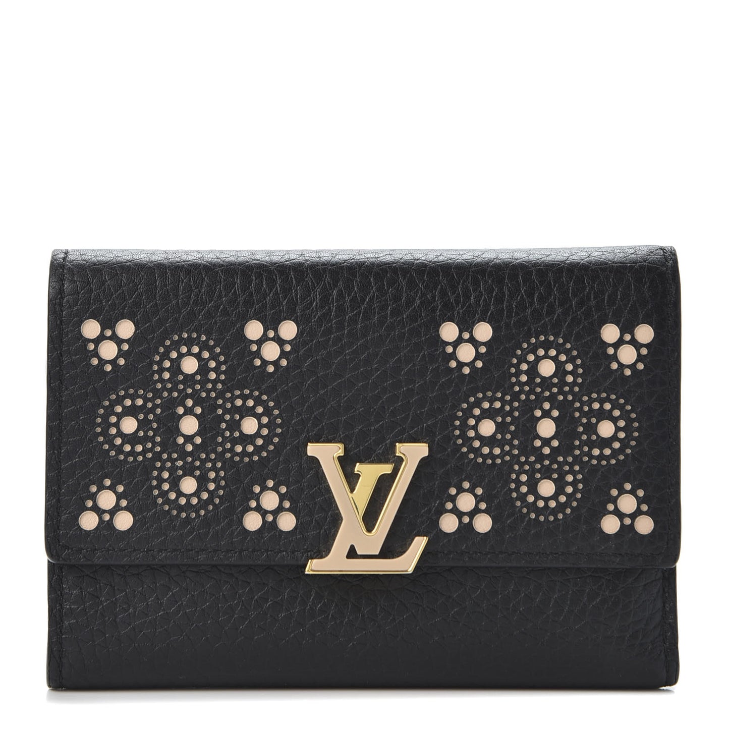 Taurillon Perforated Capucines Compact Wallet Black