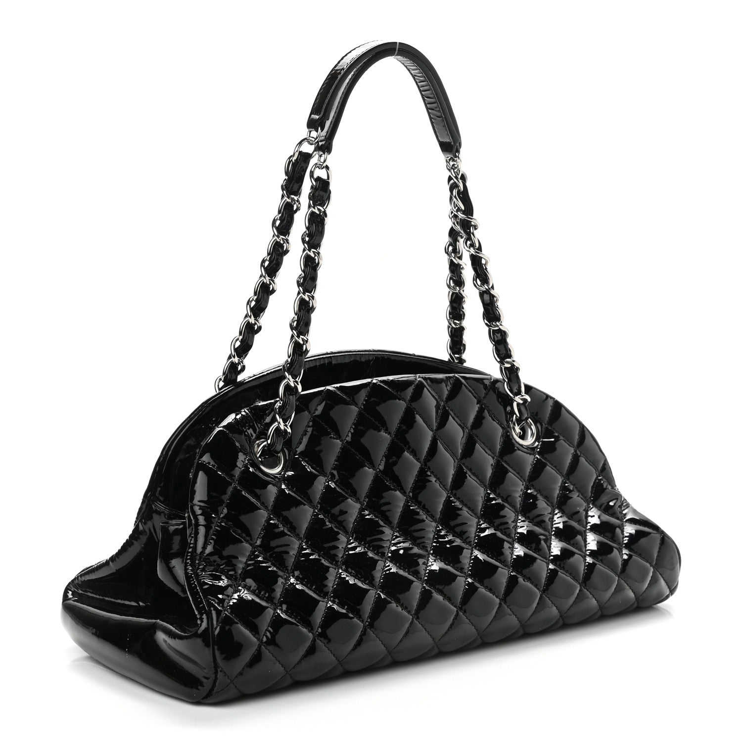 Chanel Patent Quilted Medium Just Mademoiselle Bowling Bag Black 3 of 13