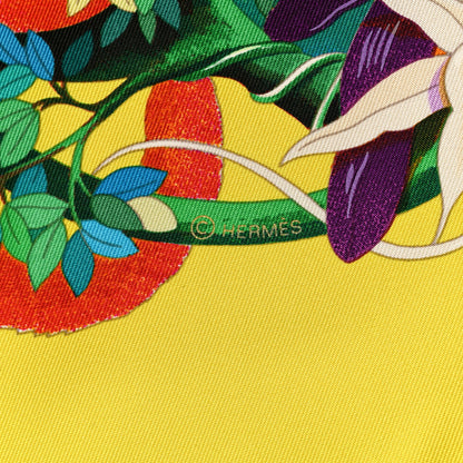 Hermes Silk Au Coeur de la Vie Scarf 90 Jaune Vif Turquoise Vert 6 of 6