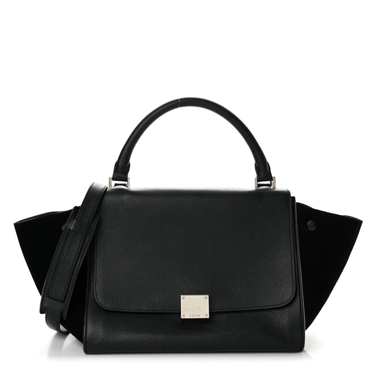 Celine Drummed Calfskin Suede Medium Trapeze Black 1 of 14