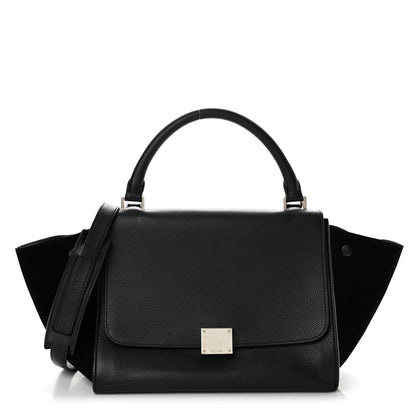 Celine Drummed Calfskin Suede Medium Trapeze Black 1 of 14