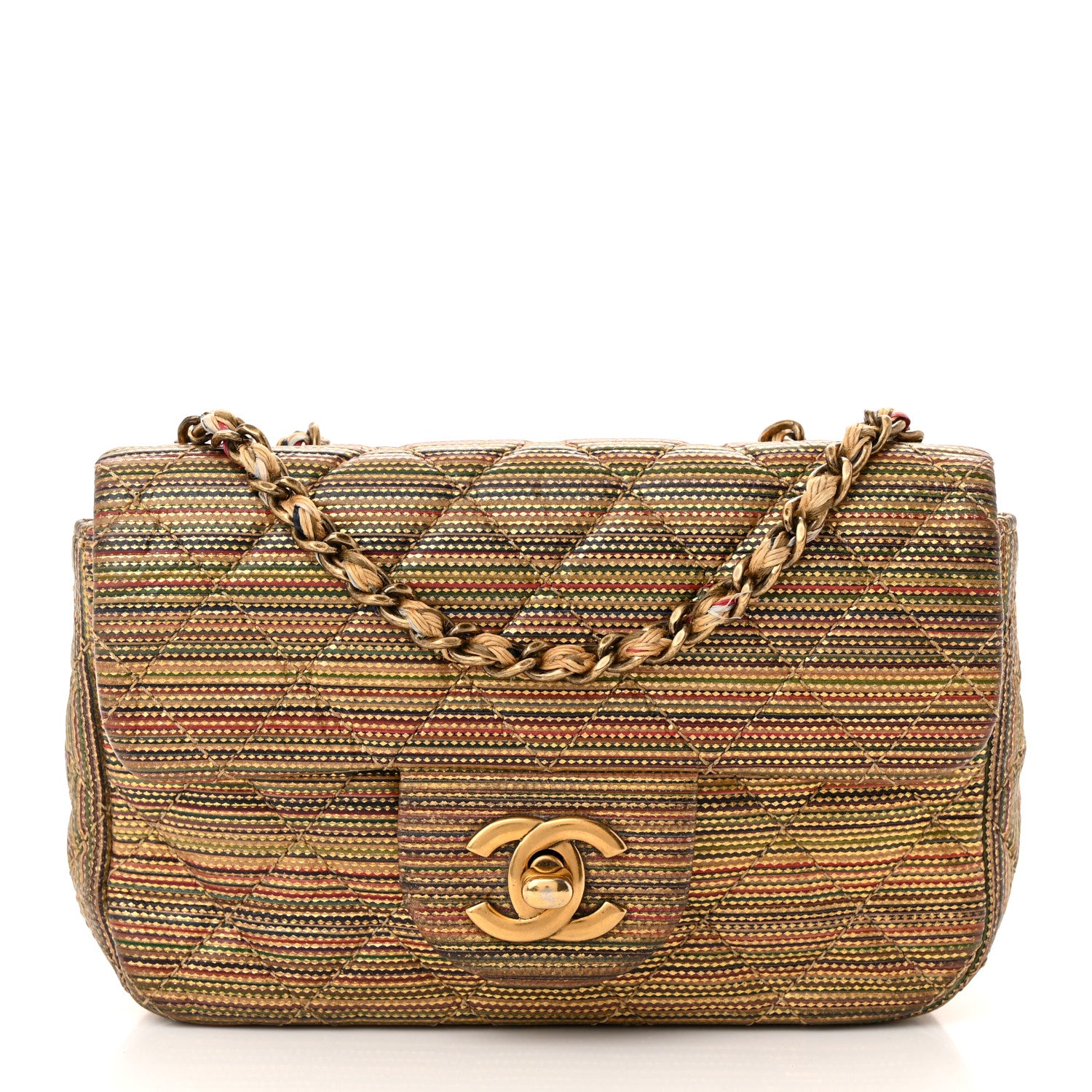 Chanel Metallic Sheepskin Thin Striped Extra Mini Flap Multicolor Gold 8 of 10