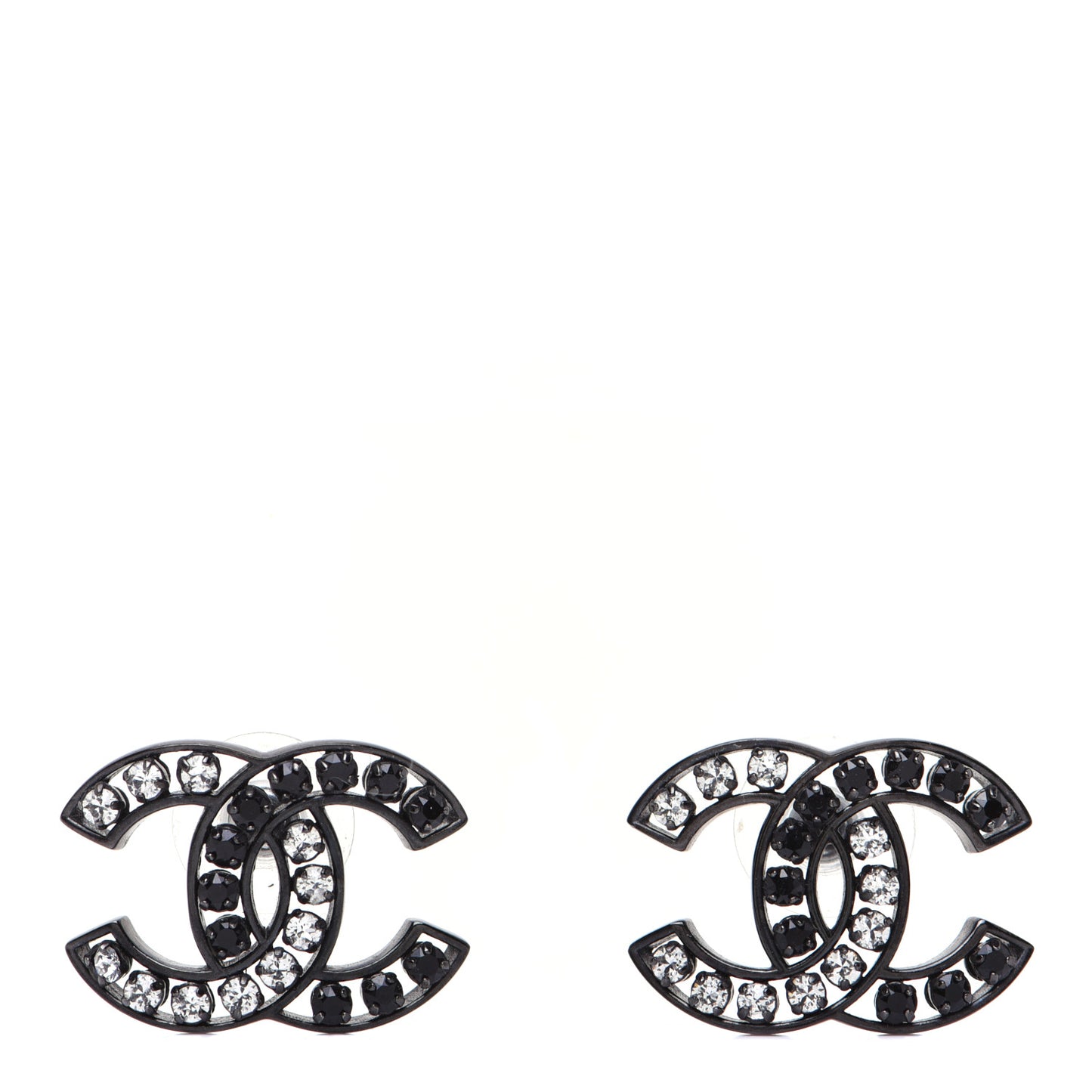 Crystal CC Earrings Black Silver