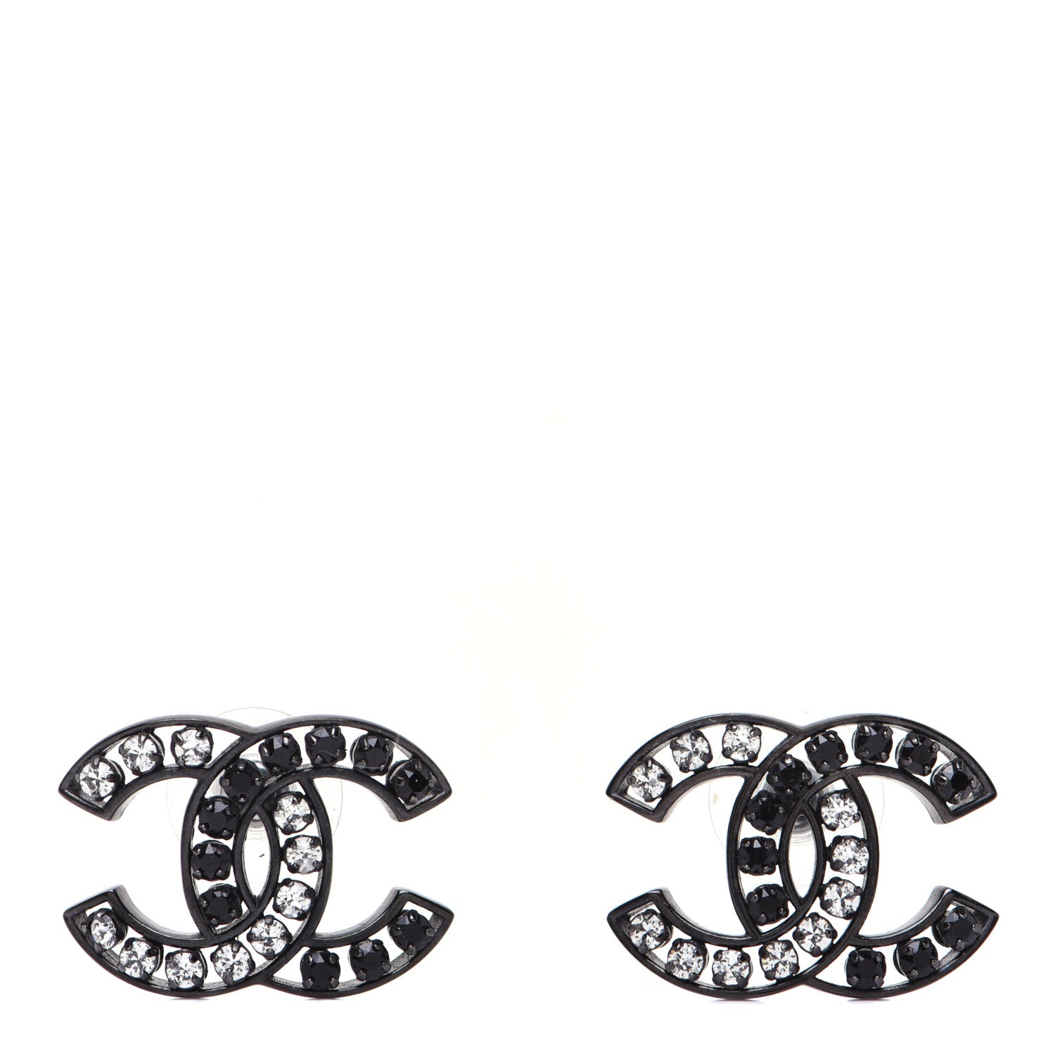 Chanel Crystal CC Earrings Black Silver 1 of 7
