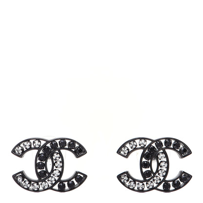 Chanel Crystal CC Earrings Black Silver 1 of 7