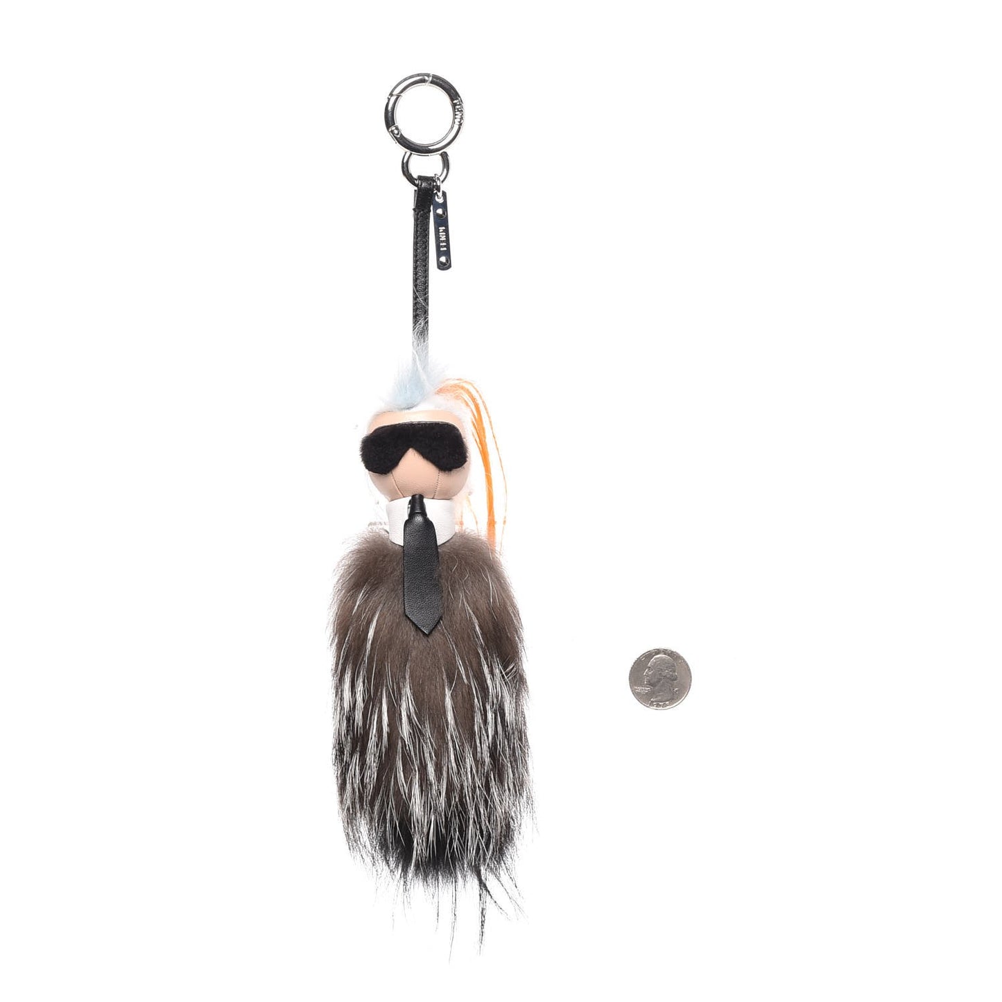 Mink Fox Goat Fur Mini Karlito Bag Charm Black White Arancio
