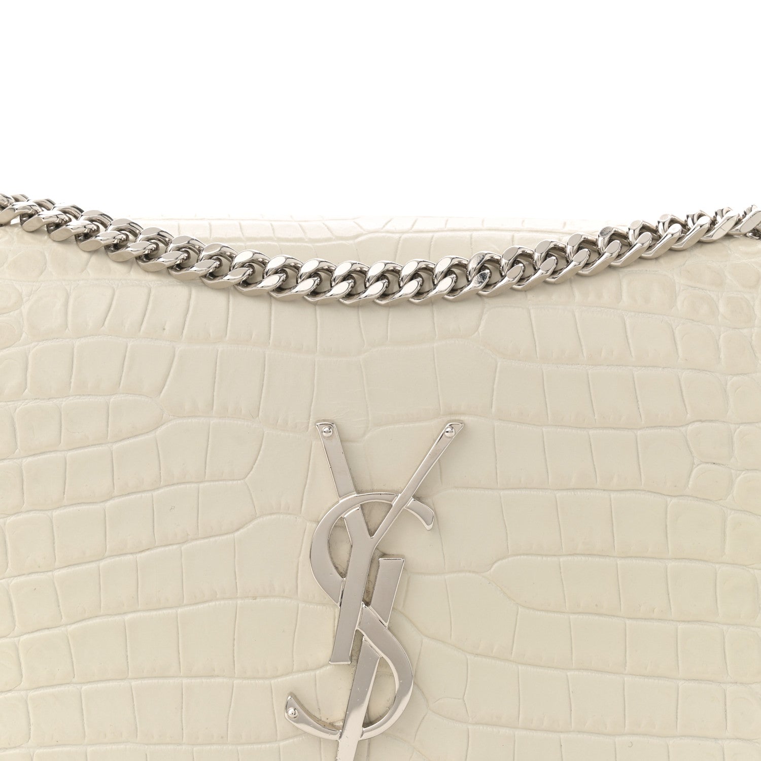 Saint Laurent Calfskin Crocodile Embossed Small Classic Monogram Kate Tassel Satchel Crema Soft 8 of 11