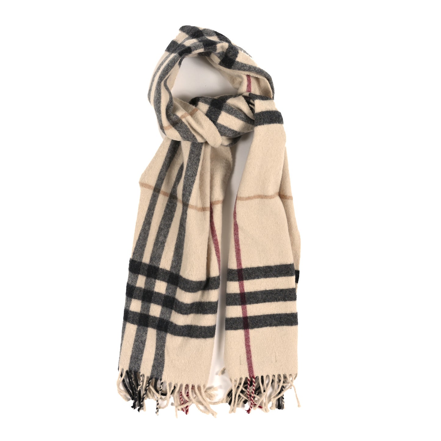 Cashmere Giant Check Fringe Scarf Stone