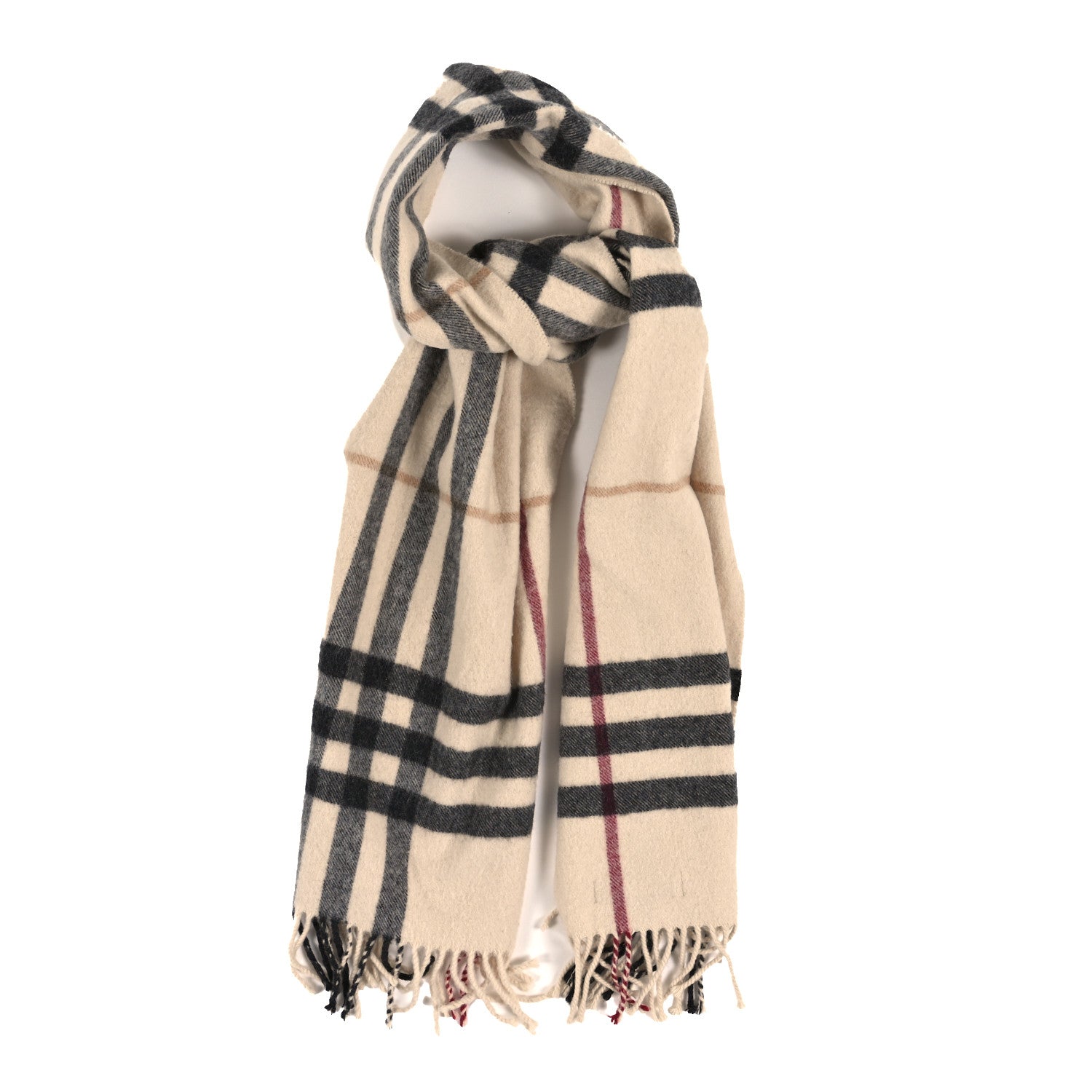 Burberry Cashmere Giant Check Fringe Scarf Stone 1 of 3