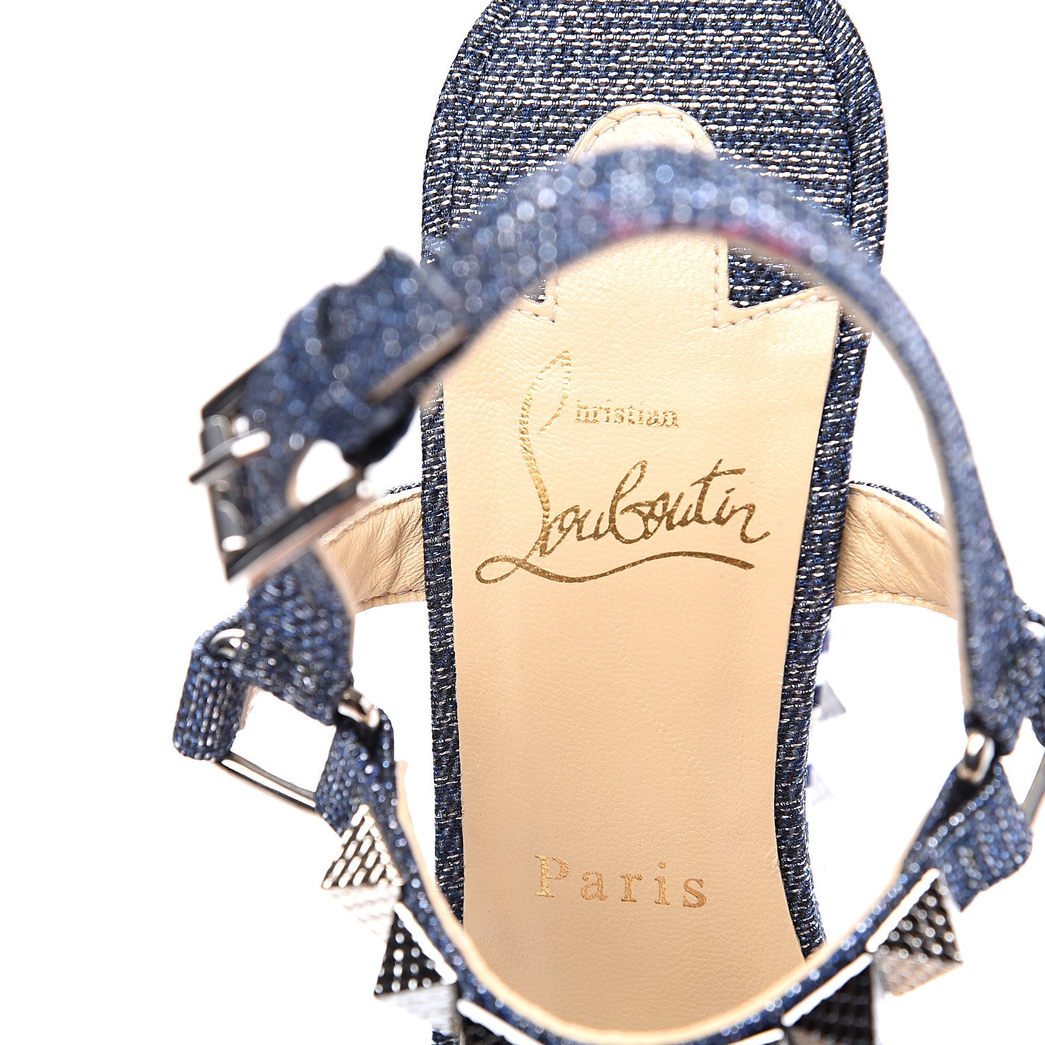 Christian Louboutin Lame Lux Pyraclou 110 Wedge Sandals 39 Denim 8 of 10