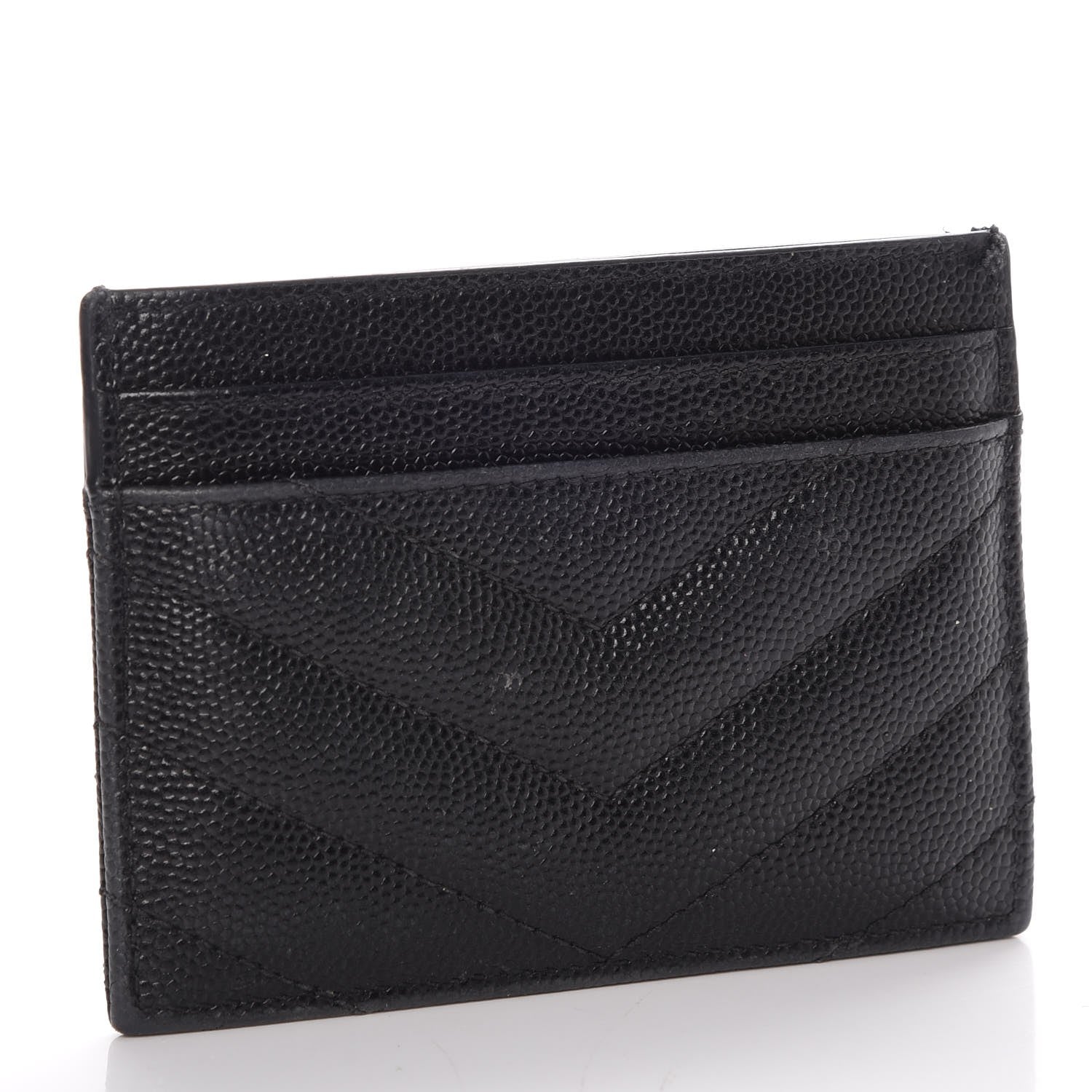 Saint Laurent Grain De Poudre Matelasse Chevron Monogram Credit Card Case Black 3 of 12