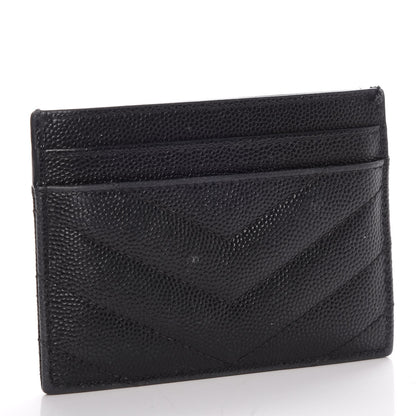 Saint Laurent Grain De Poudre Matelasse Chevron Monogram Credit Card Case Black 3 of 12