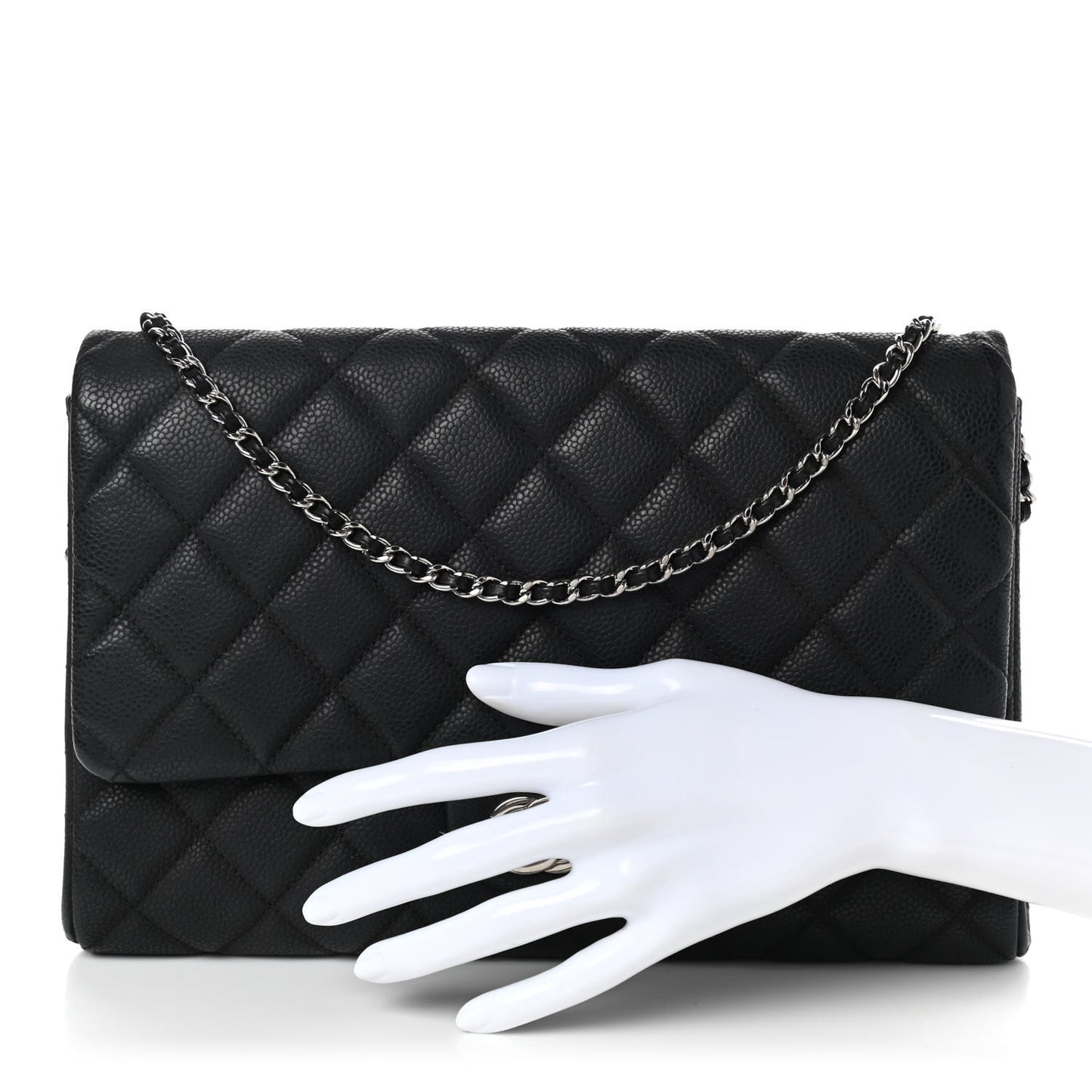 Caviar Quilted Clutch With Chain Flap Black