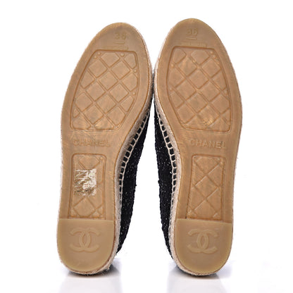Chanel Metallic Tweed Lambskin CC Espadrilles 36 Black Silver 5 of 10