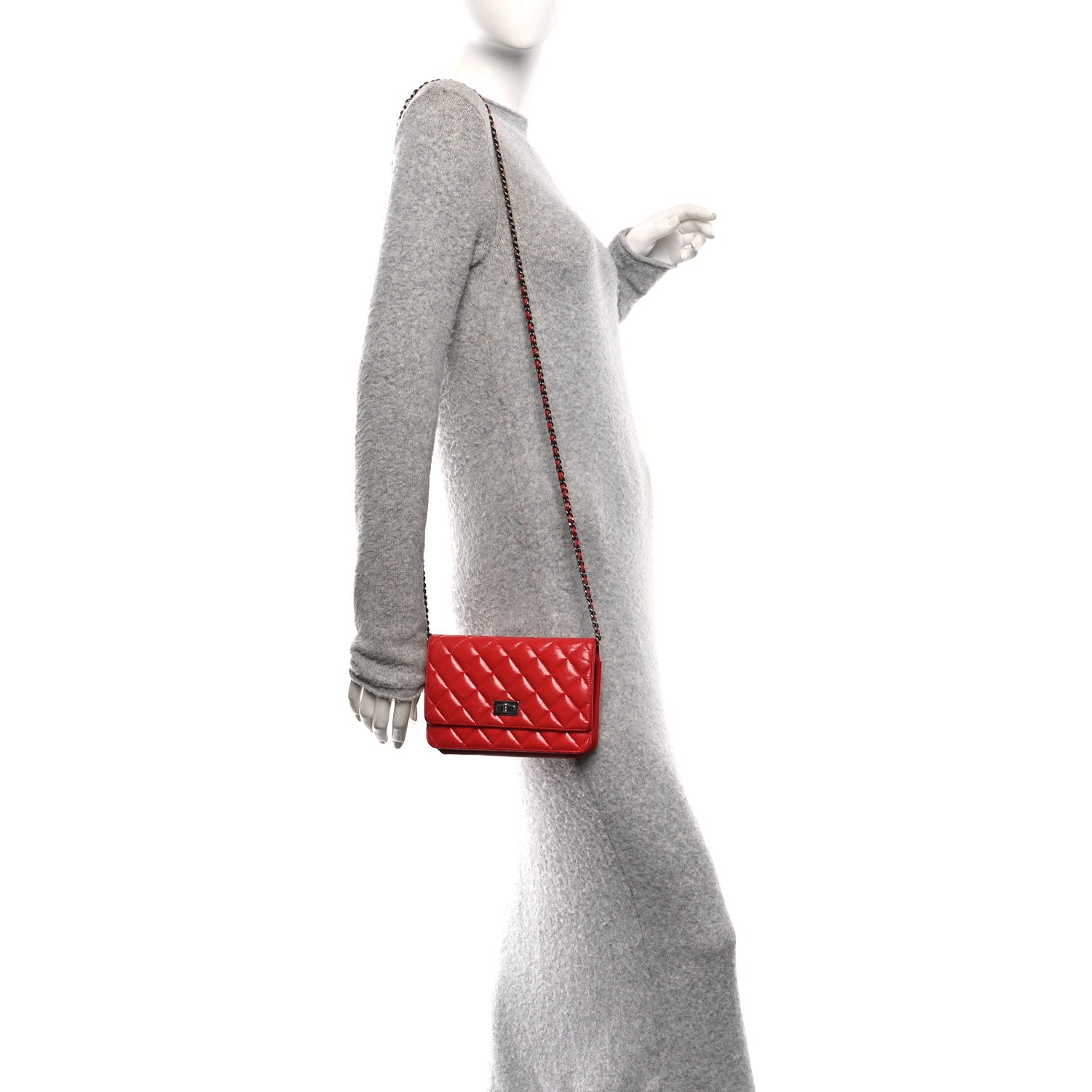 Chanel Glazed Calfskin Quilted Reissue Wallet On Chain WOC Red 2 of 12
