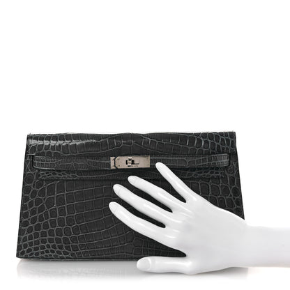 Hermes Shiny Niloticus Crocodile Kelly Elan Pochette Bleu Tempete 4 of 26