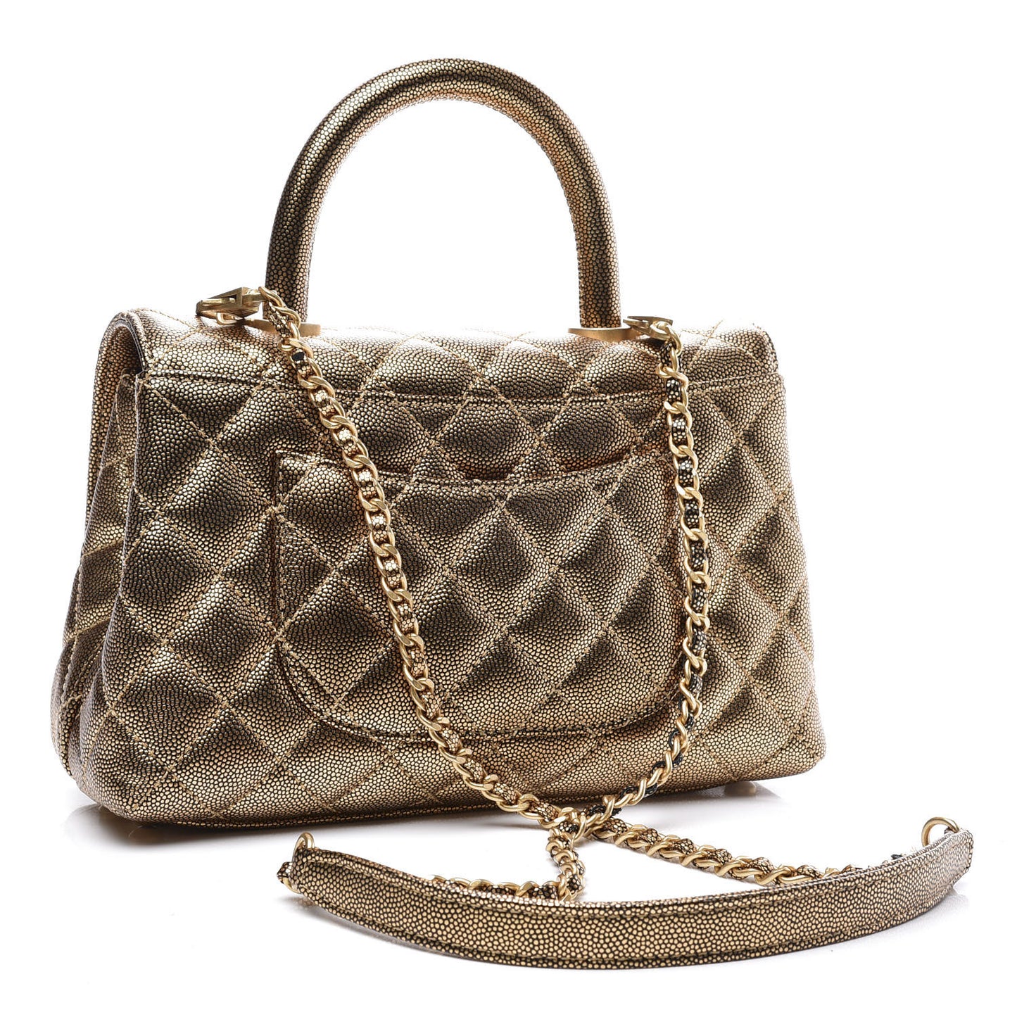 Metallic Caviar Quilted Mini Coco Handle Flap Gold