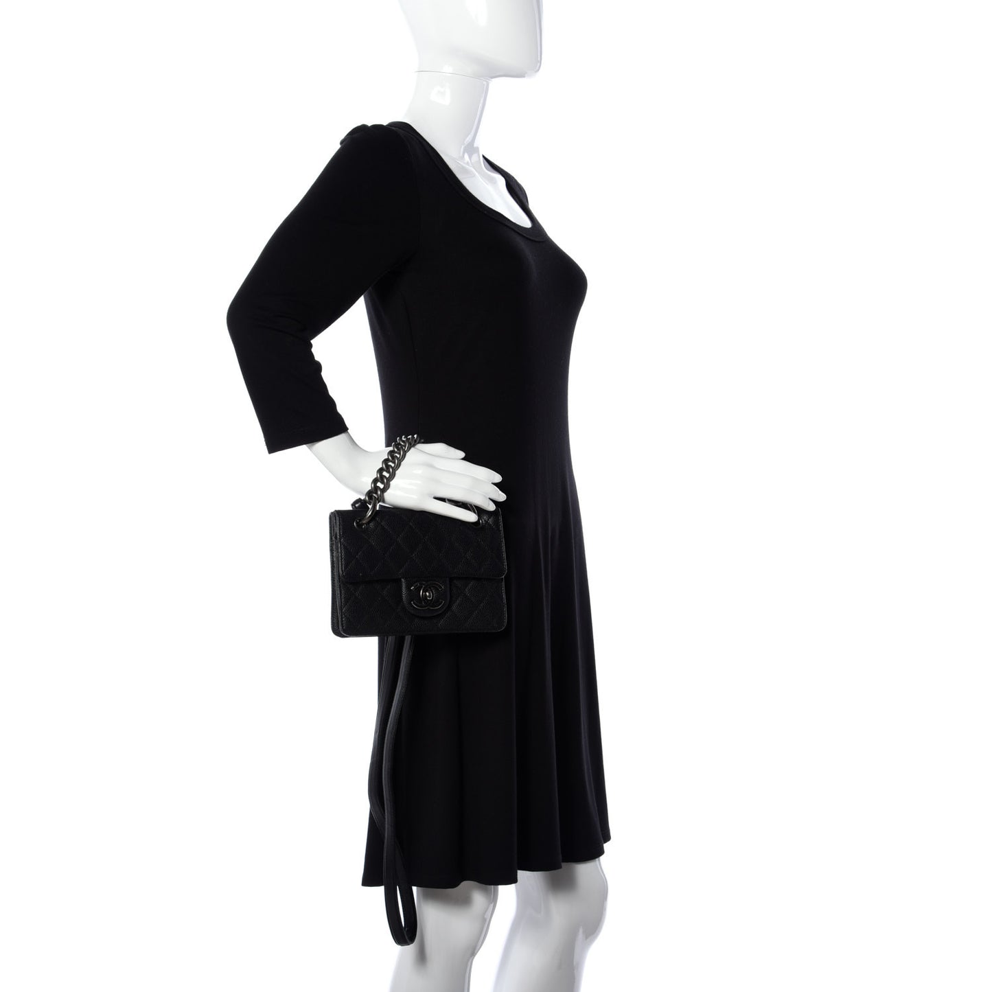 Caviar Quilted Small Retro Class Flap Dark Black