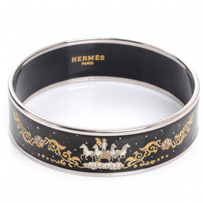 Hermes Enamel Printed Horses Wide Bracelet 70 Black 1 of 5