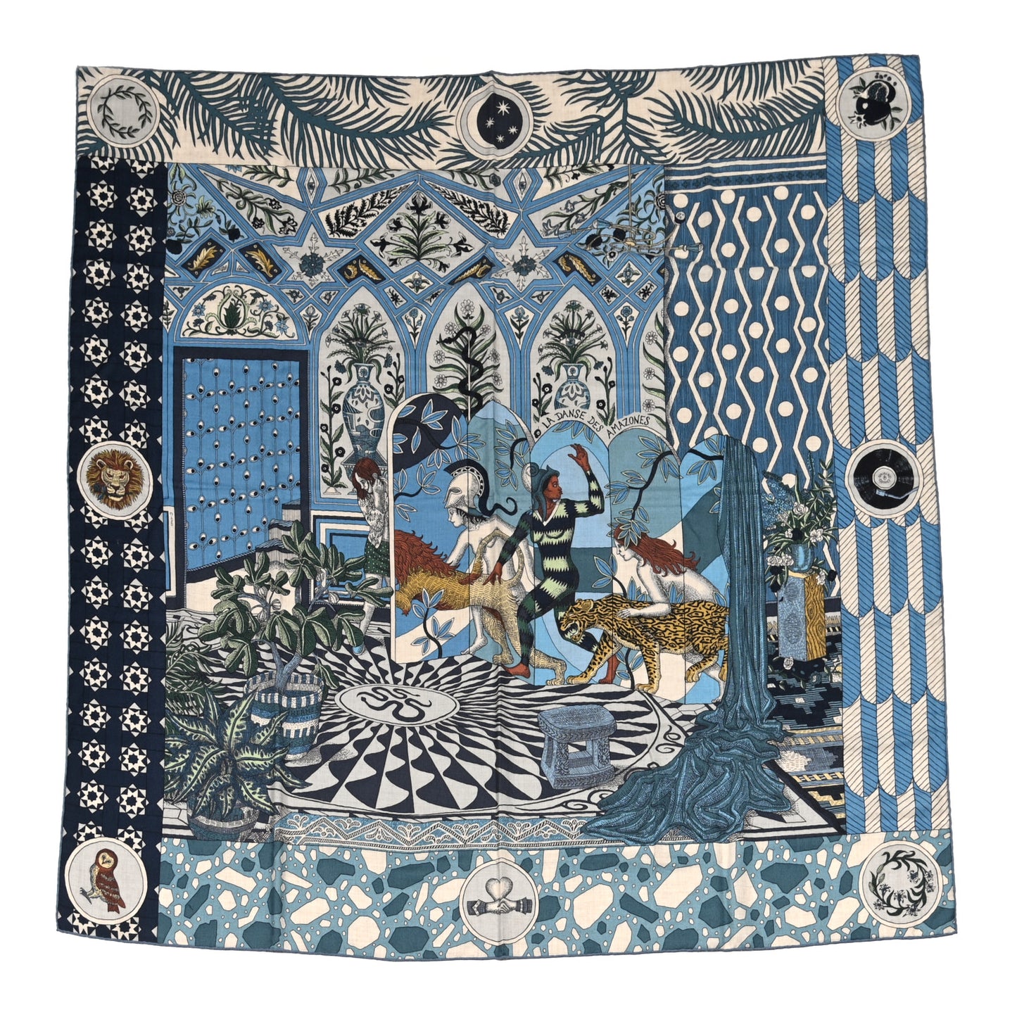 Cashmere Silk La Danse Des Amazones Shawl 140 Bleu Gris Vert