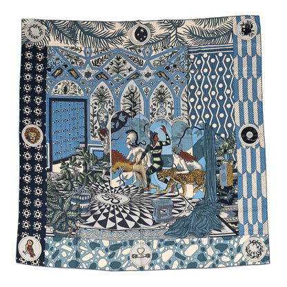 Hermes Cashmere Silk La Danse Des Amazones Shawl 140 Bleu Gris Vert 1 of 7
