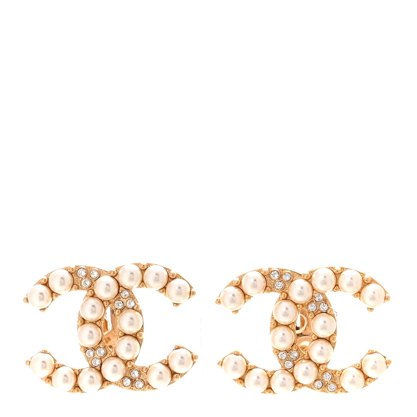 Crystal Pearl CC Clip On Earrings Gold