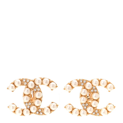 Chanel Crystal Pearl CC Clip On Earrings Gold 1 of 5