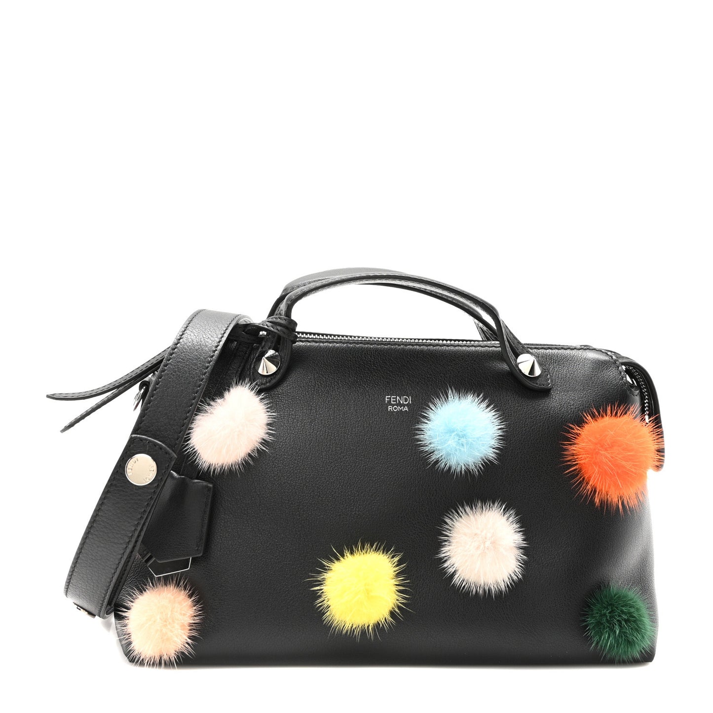 Vitello Dolce Mink Fur Pom Pom Medium By The Way Boston Bag Black Multicolor